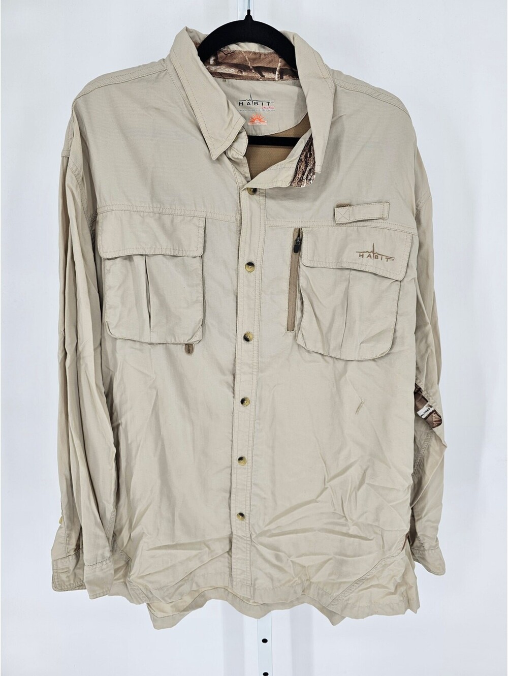 Habit Mens Sz 2XL Long Sleeve Button Up vented Fishing Shirt Tan